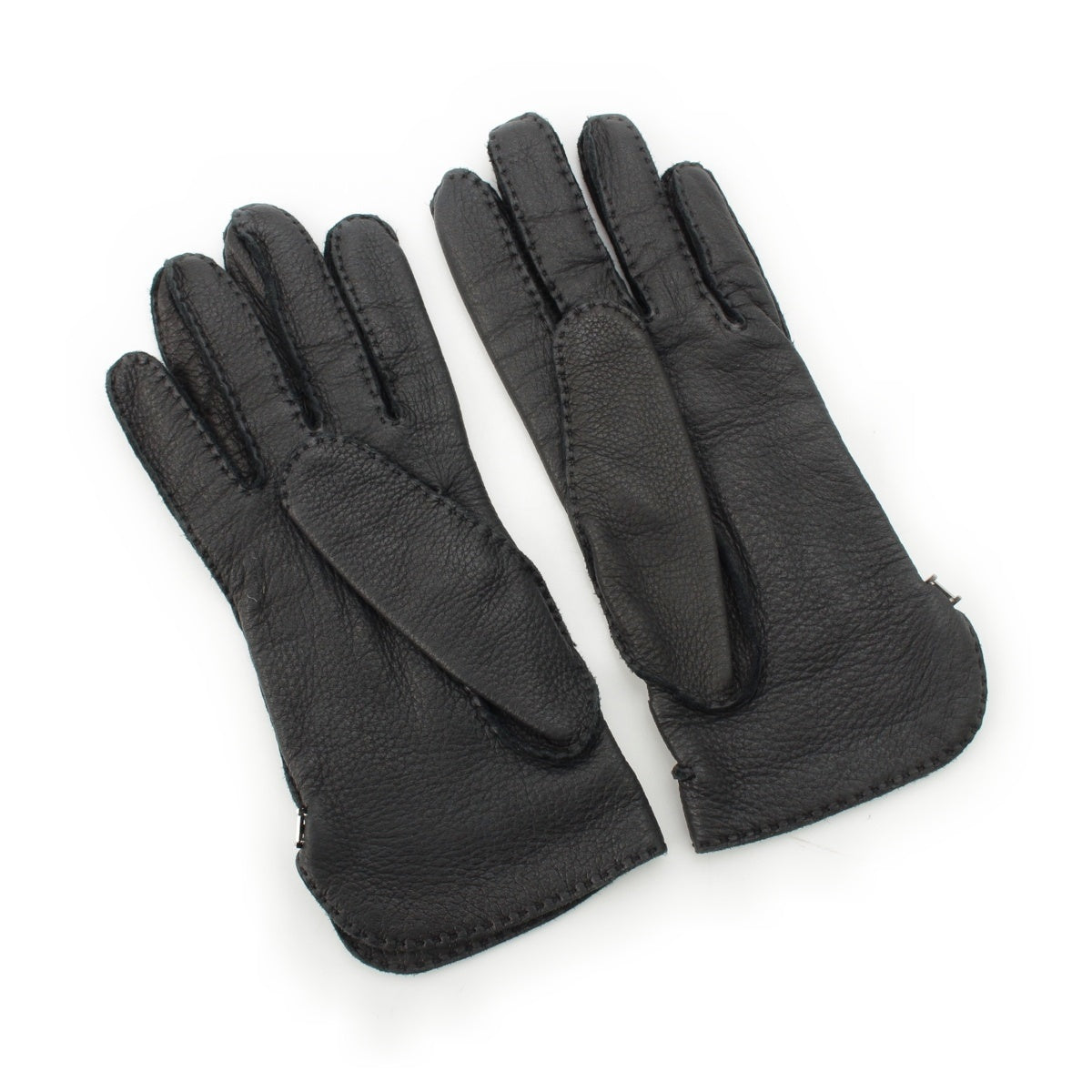 HERMES leather silk HMetal Gloves gloves black 6 1/2