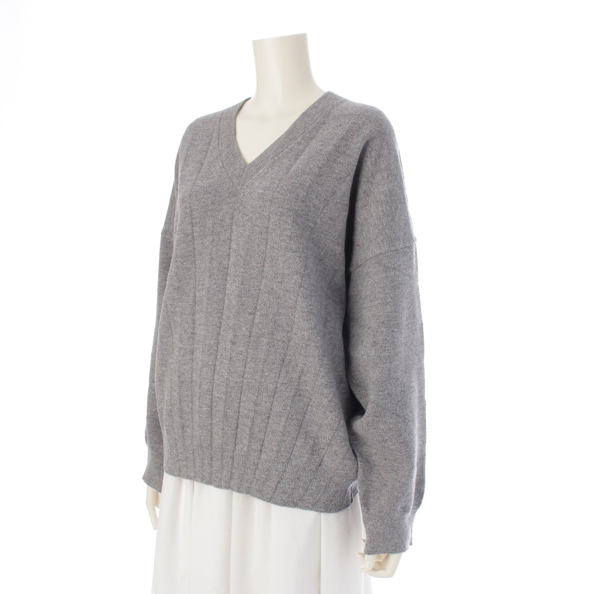 BALENCIAGA wool V-neck pleated knit sweater tops 492248 gray 38