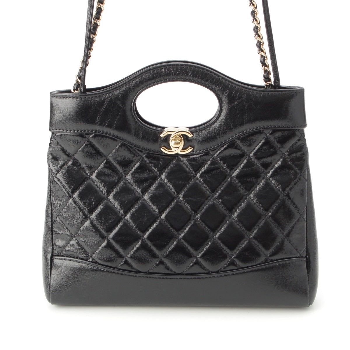 CHANEL 31 Mini shiny calf Shopping 2-Way Shoulder Bag Handbag Random number AS4133 black