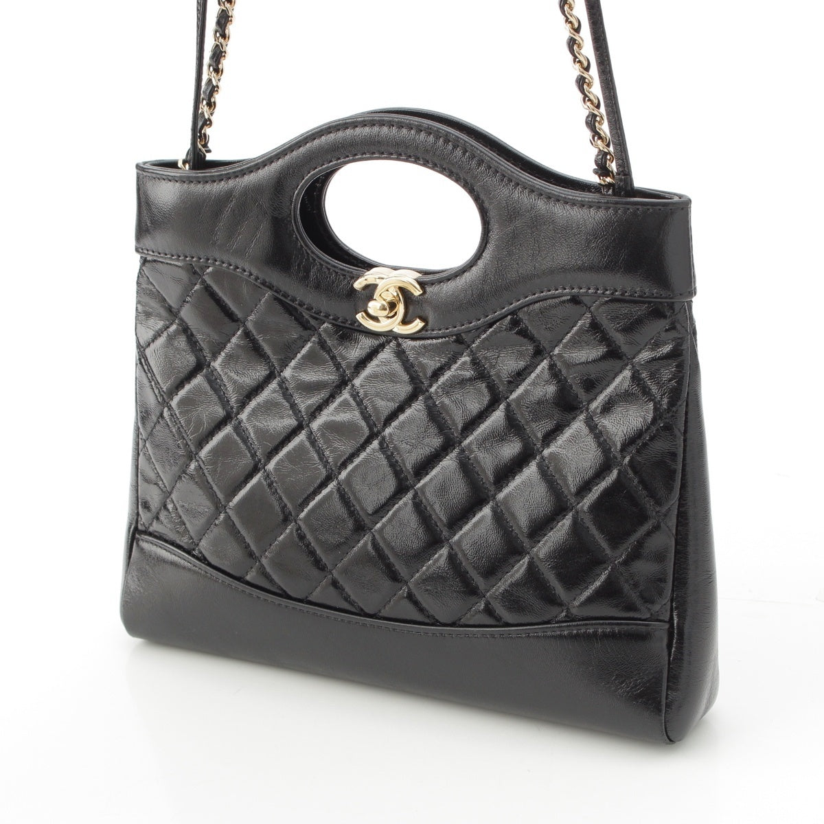 CHANEL 31 Mini shiny calf Shopping 2-Way Shoulder Bag Handbag Random number AS4133 black