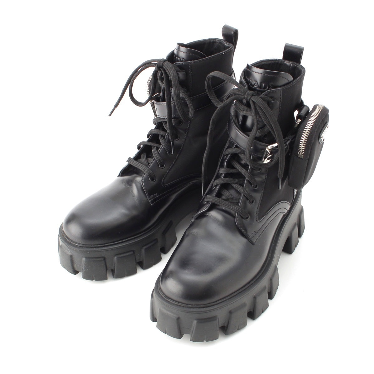 PRADA monolith Leather x Re-nylon Cowhide With porch boots Short Shoes black 37 1/2