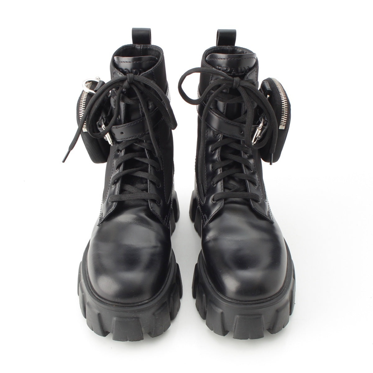 PRADA monolith Leather x Re-nylon Cowhide With porch boots Short Shoes black 37 1/2