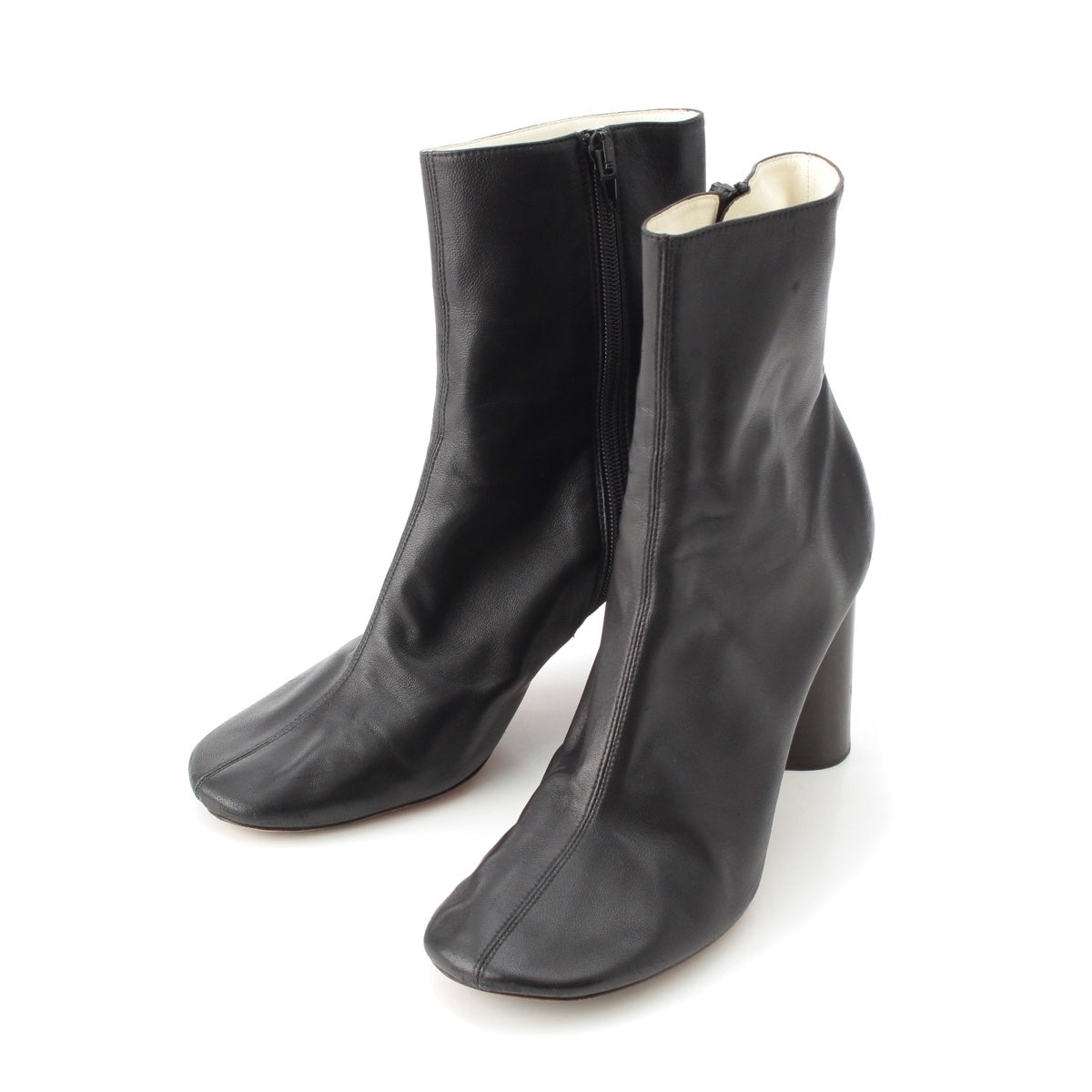 CELINE leather short boots round toe heel black 38.5