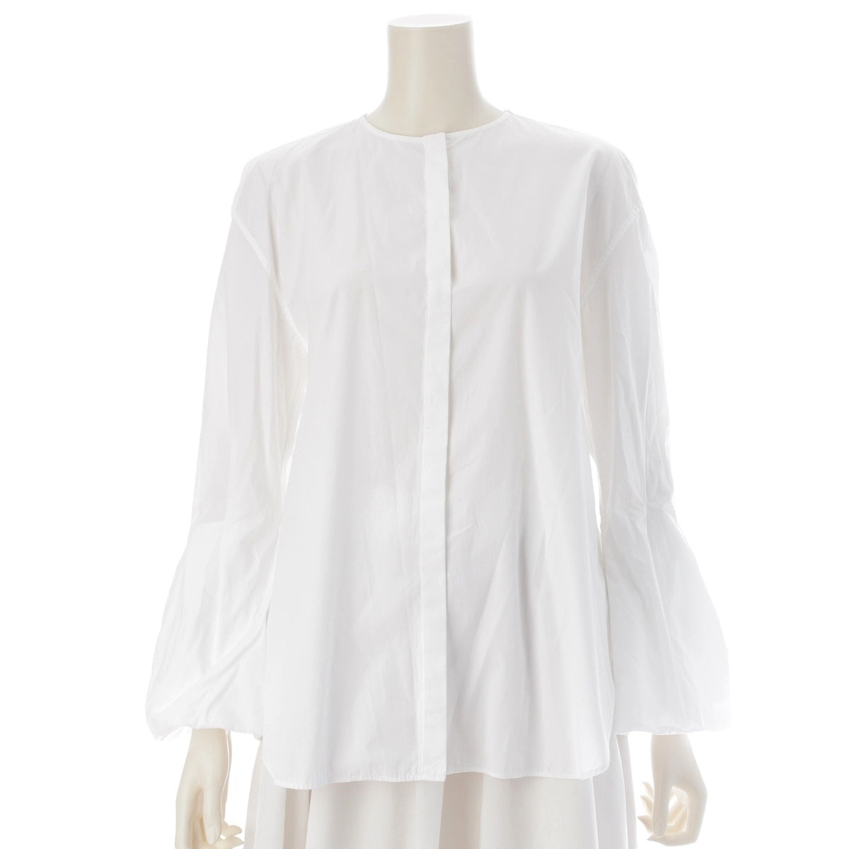 Drawer cotton Balloon sleeves, no collar blouse Shirt tops 6511-299-0517 white 36