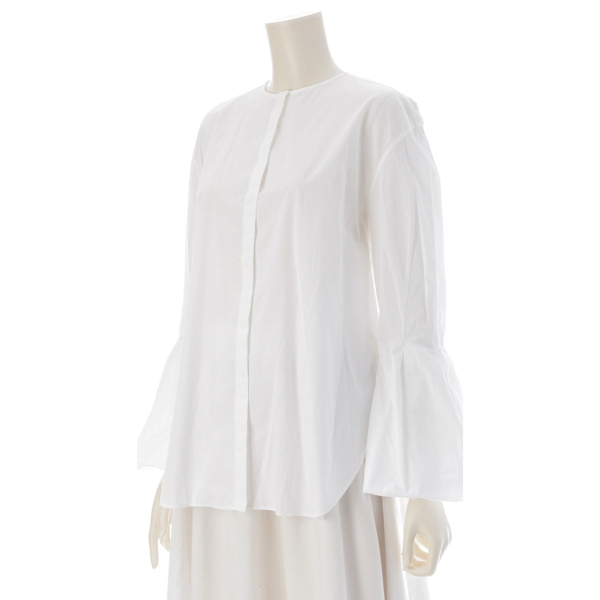 Drawer cotton Balloon sleeves, no collar blouse Shirt tops 6511-299-0517 white 36