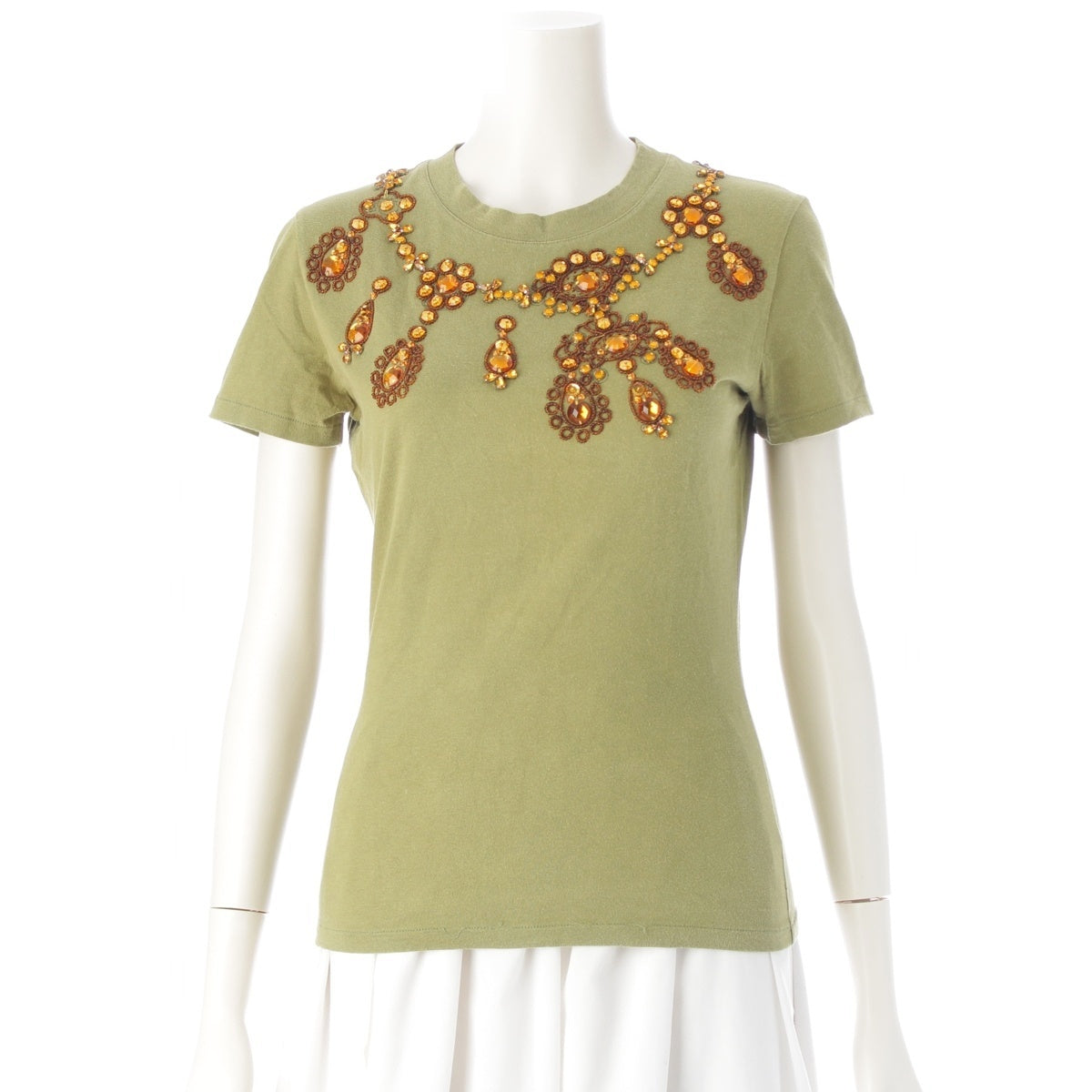 Christian Dior Galliano period beaded crew neck Short sleeve T-shirt tops Khaki orange 38