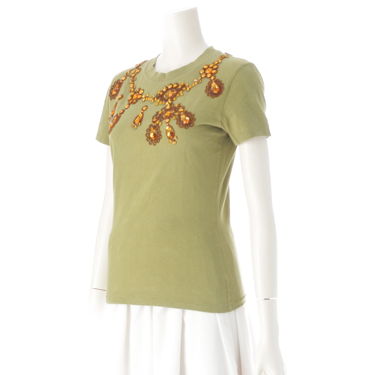 Christian Dior Galliano period beaded crew neck Short sleeve T-shirt tops Khaki orange 38