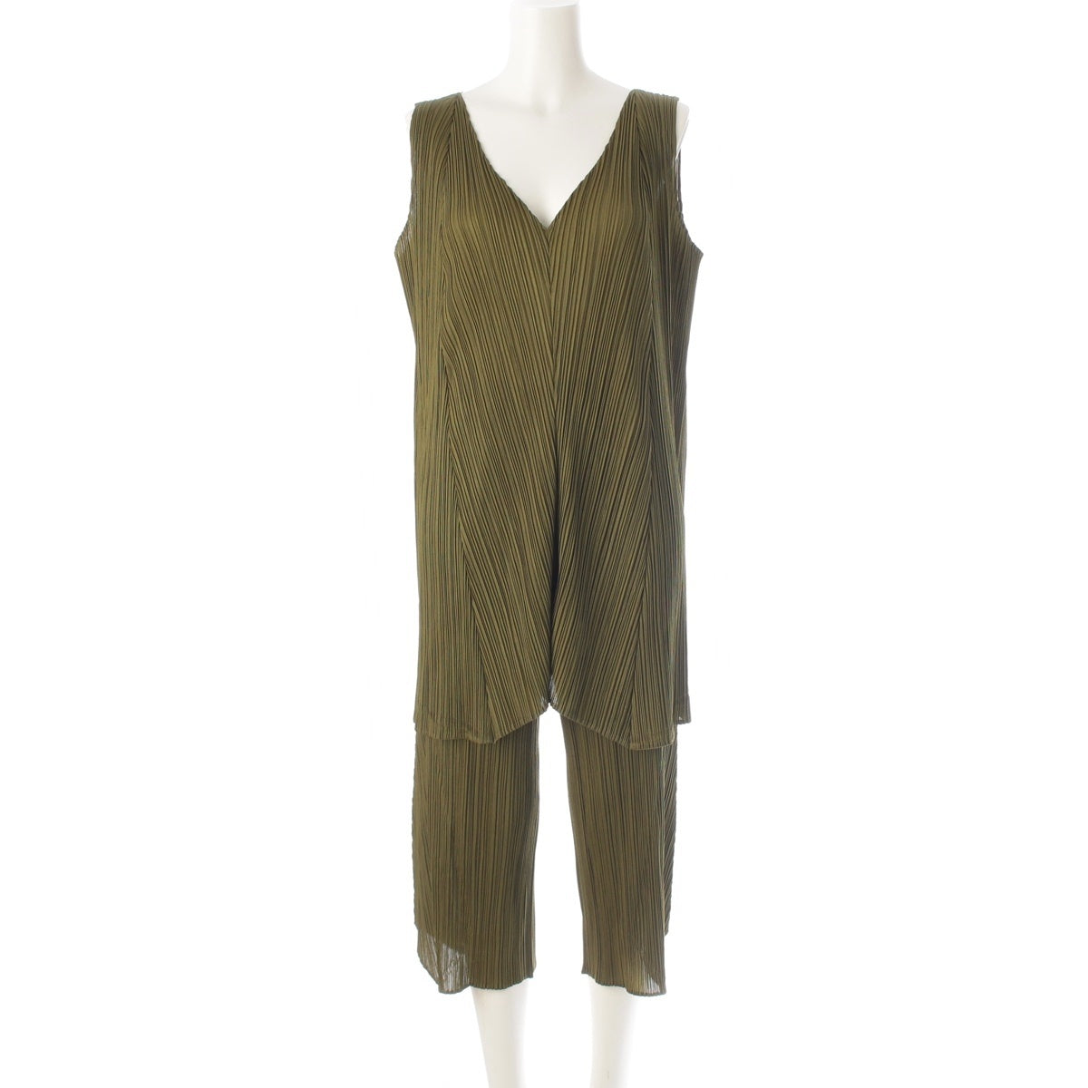 PLEATS PLEASE ISSEY polyester Sleeveless A-line Diagonal Pleated Cropped Pants Pants setup PP03-JT147 / PP03-JF141 green 3