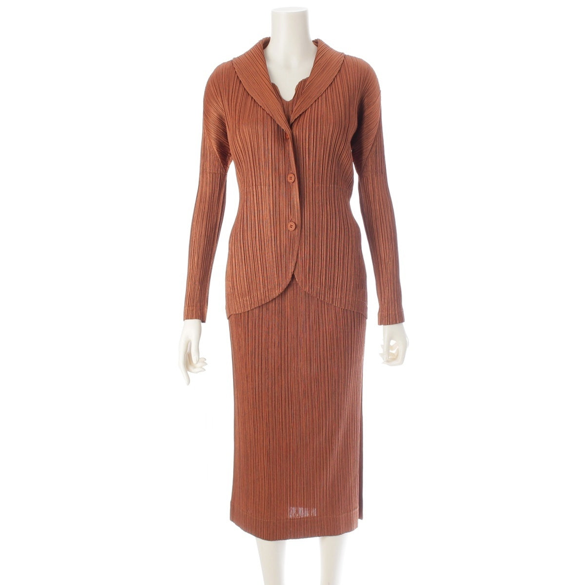 PLEATS PLEASE ISSEY Deformed tops, jackets and skirts 3 piece PP91-JD522/JK527/JG525 Metallic orange 3/4/1