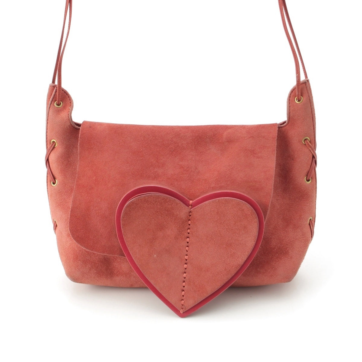 GUCCI Suede leather Tom Ford-era heart motif lace-up mini pochette Shoulder Bag pink