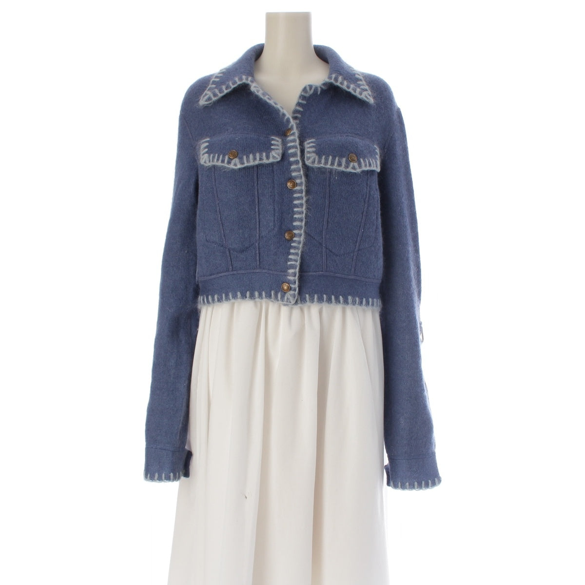 Christian Dior Wool Mohair Nylon D Logo Horsebit Cropped Knit tailored jacket tops 0A13021010 Blue light blue 40