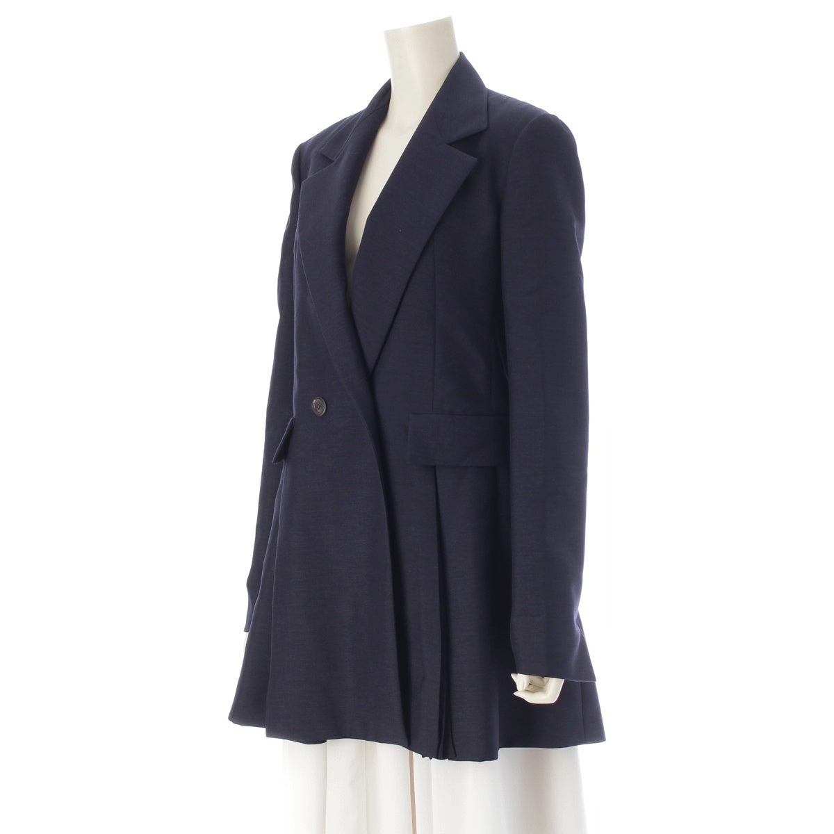 Christian Dior Wool mohair Raf Simons-era Pleated Long tailored jacket outer Navy 40
