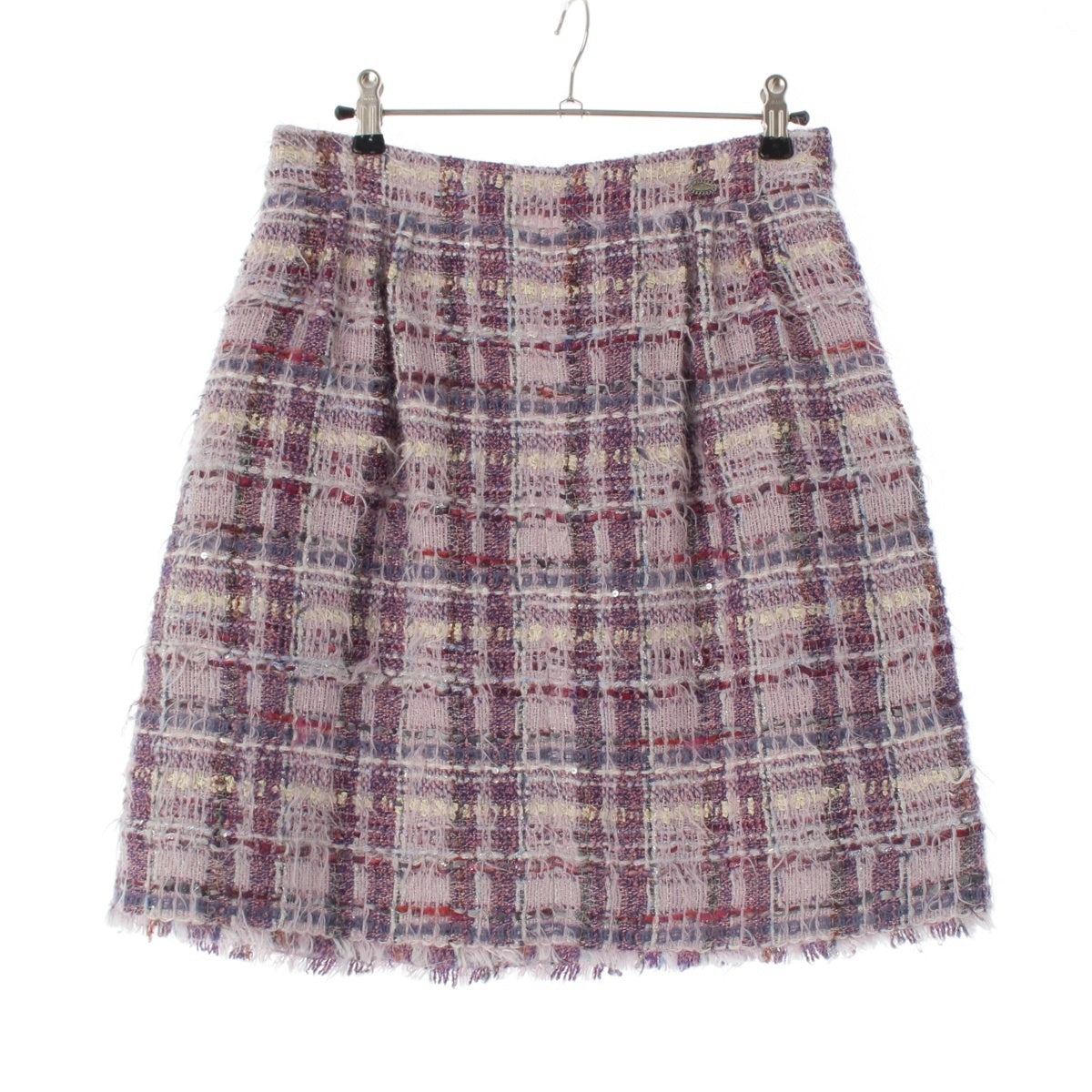 CHANEL Wool blend Fancy tweed shaggy glitter Mini skirt Bottoms P26901 Multicolor Purple 40