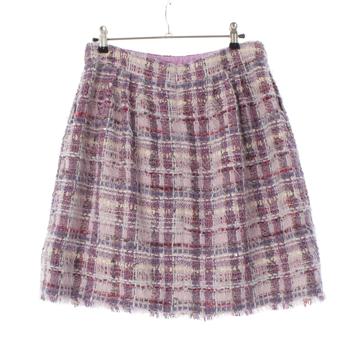 CHANEL Wool blend Fancy tweed shaggy glitter Mini skirt Bottoms P26901 Multicolor Purple 40