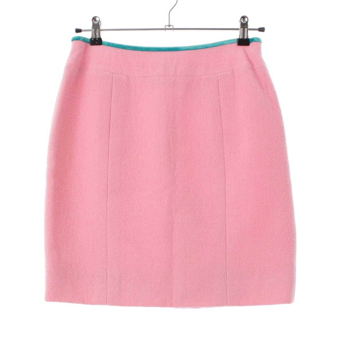 CHANEL wool COCO Button Velvet Trim Tweed skirt P07023 Pink Turquoise 40