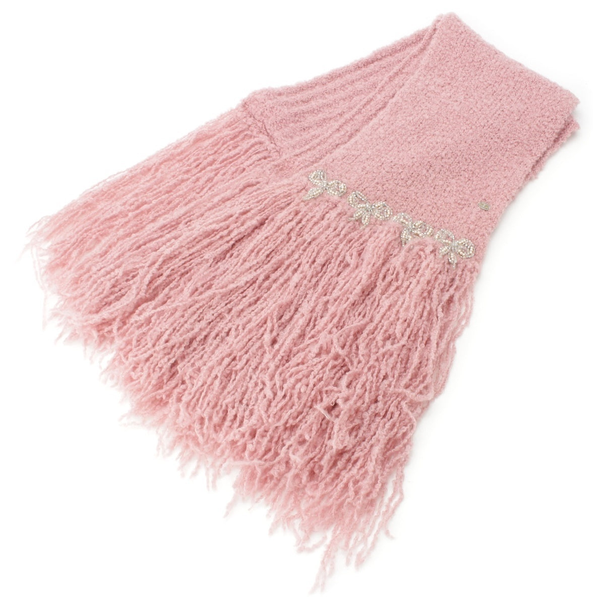 CHANEL wool mohair silk COCO Mark Charm Ribbon Design Scarf P26688 pink