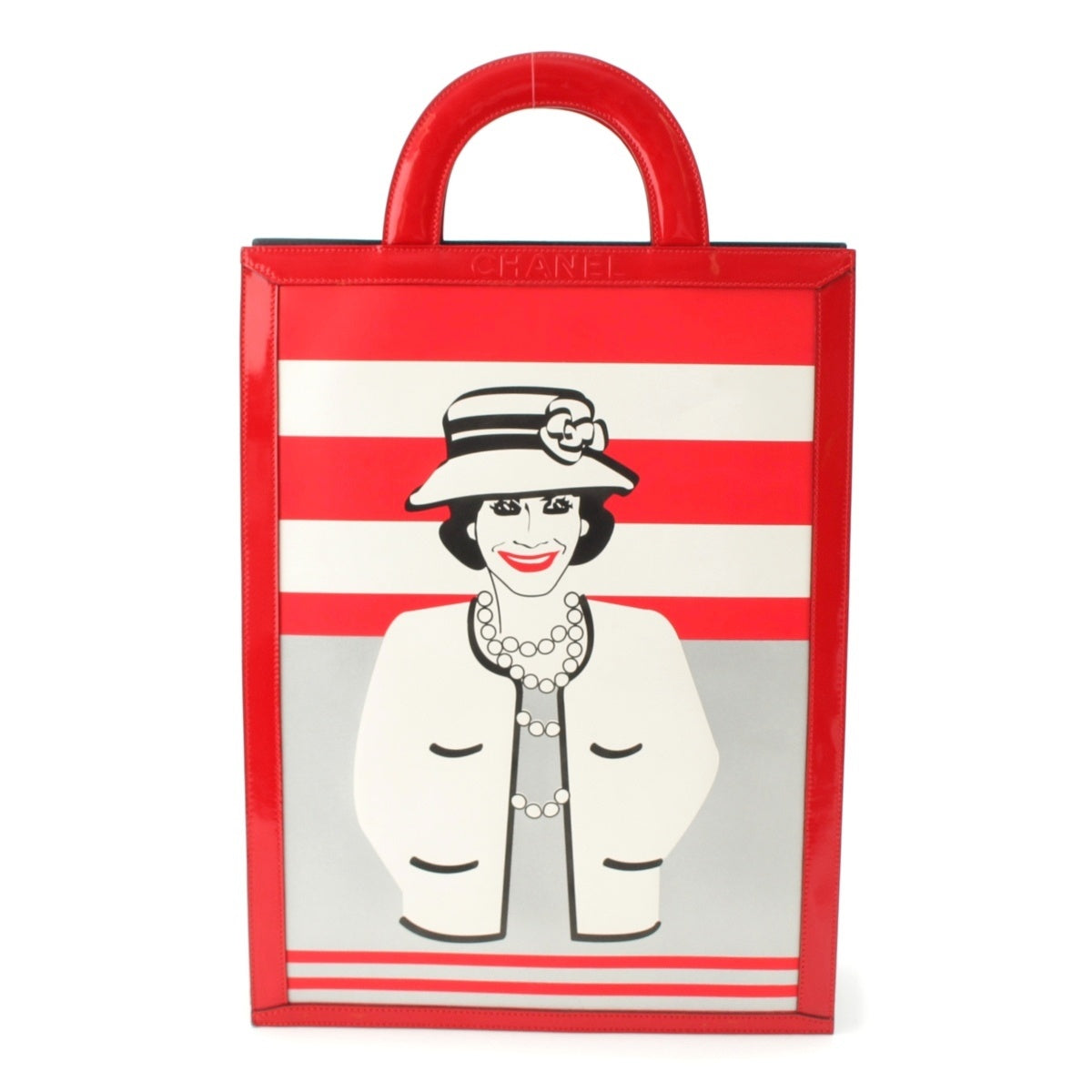 CHANEL leather Coco Chanel Chocolate Bar Graphic Tote Bag Red black multicolor