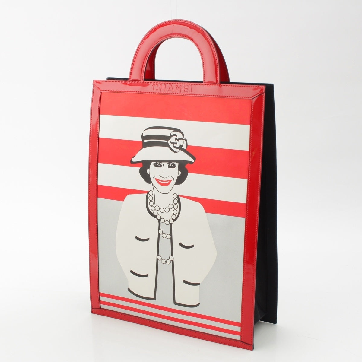 CHANEL leather Coco Chanel Chocolate Bar Graphic Tote Bag Red black multicolor