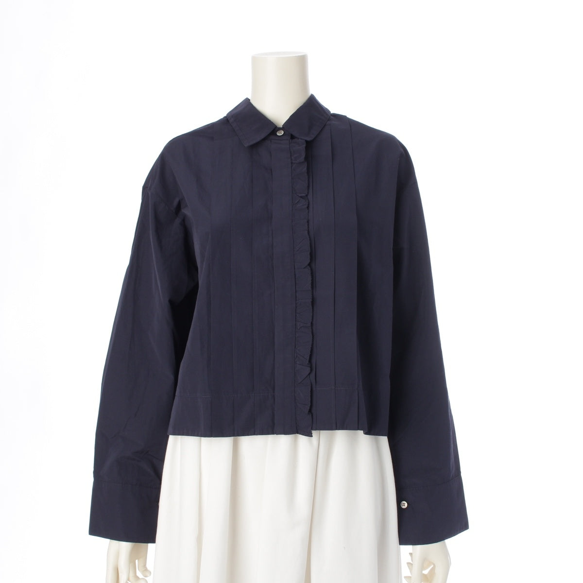 ebure Cotton blend Natural Dry Taffeta Frill blouse tops 3910700378 Navy 38