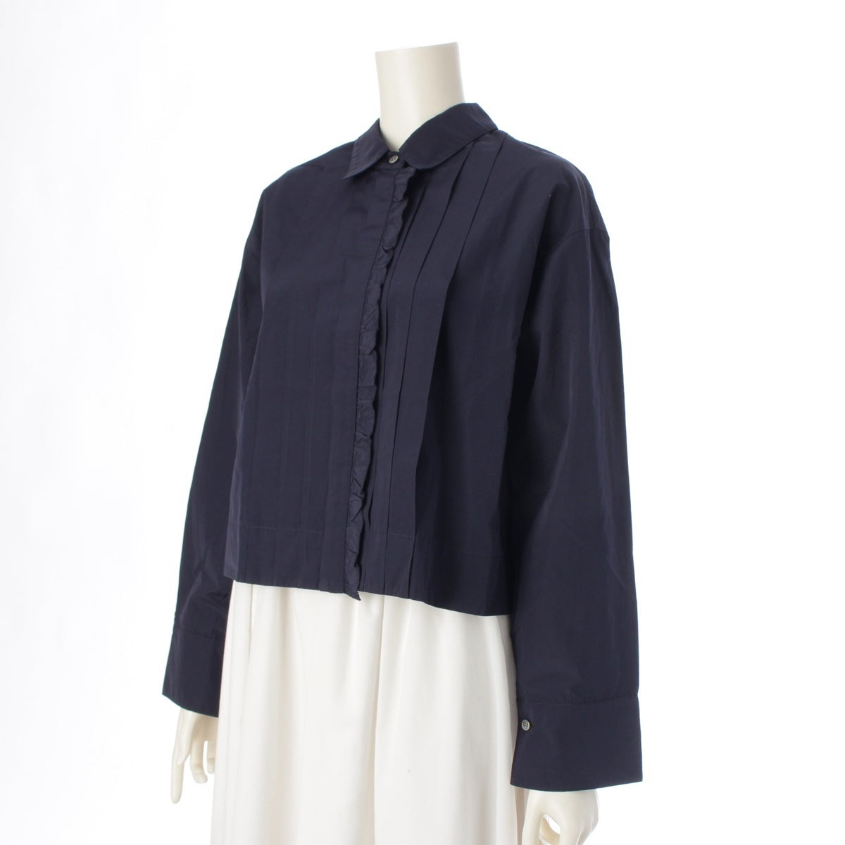 ebure Cotton blend Natural Dry Taffeta Frill blouse tops 3910700378 Navy 38