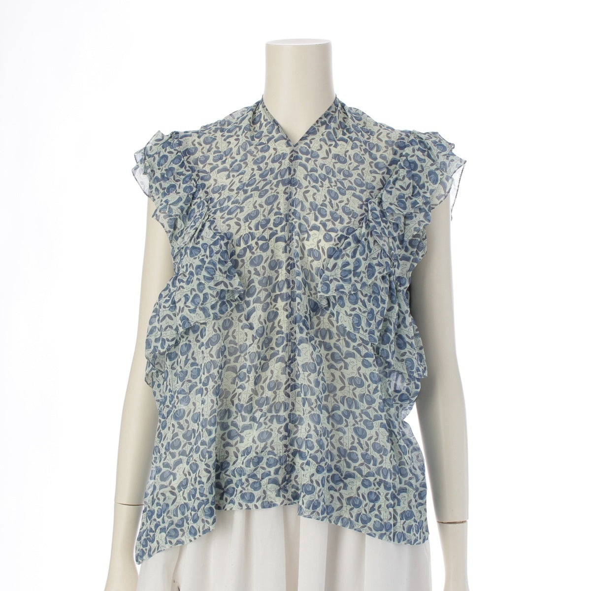 Drawer silk floral print sleeveless blouse tops 6521-299-0887 blue 38