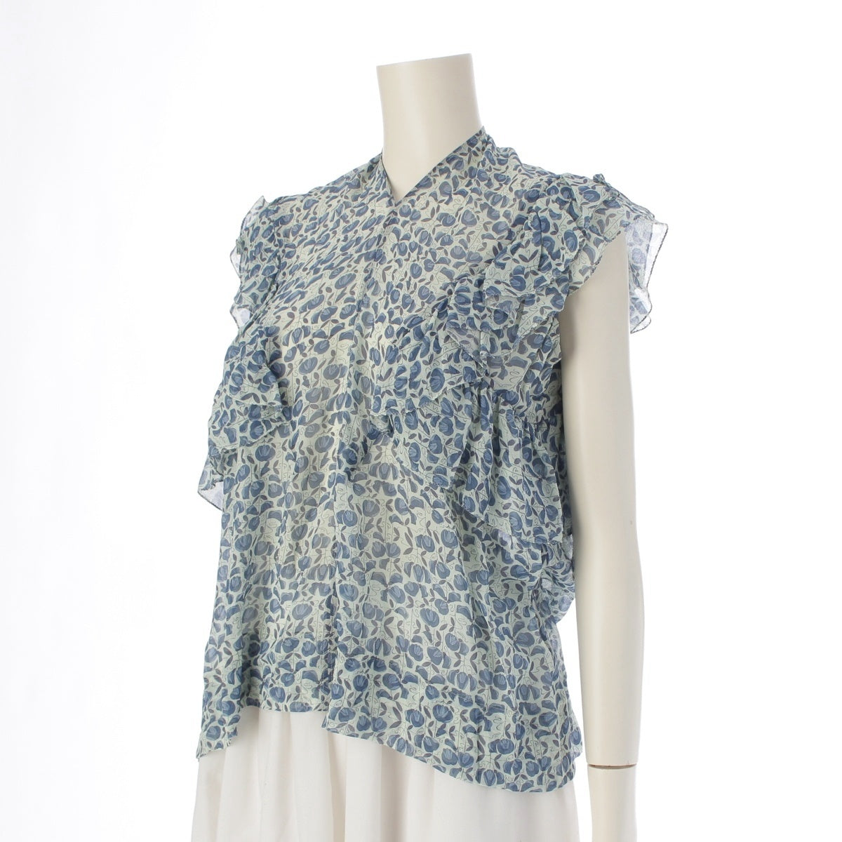 Drawer silk floral print sleeveless blouse tops 6521-299-0887 blue 38
