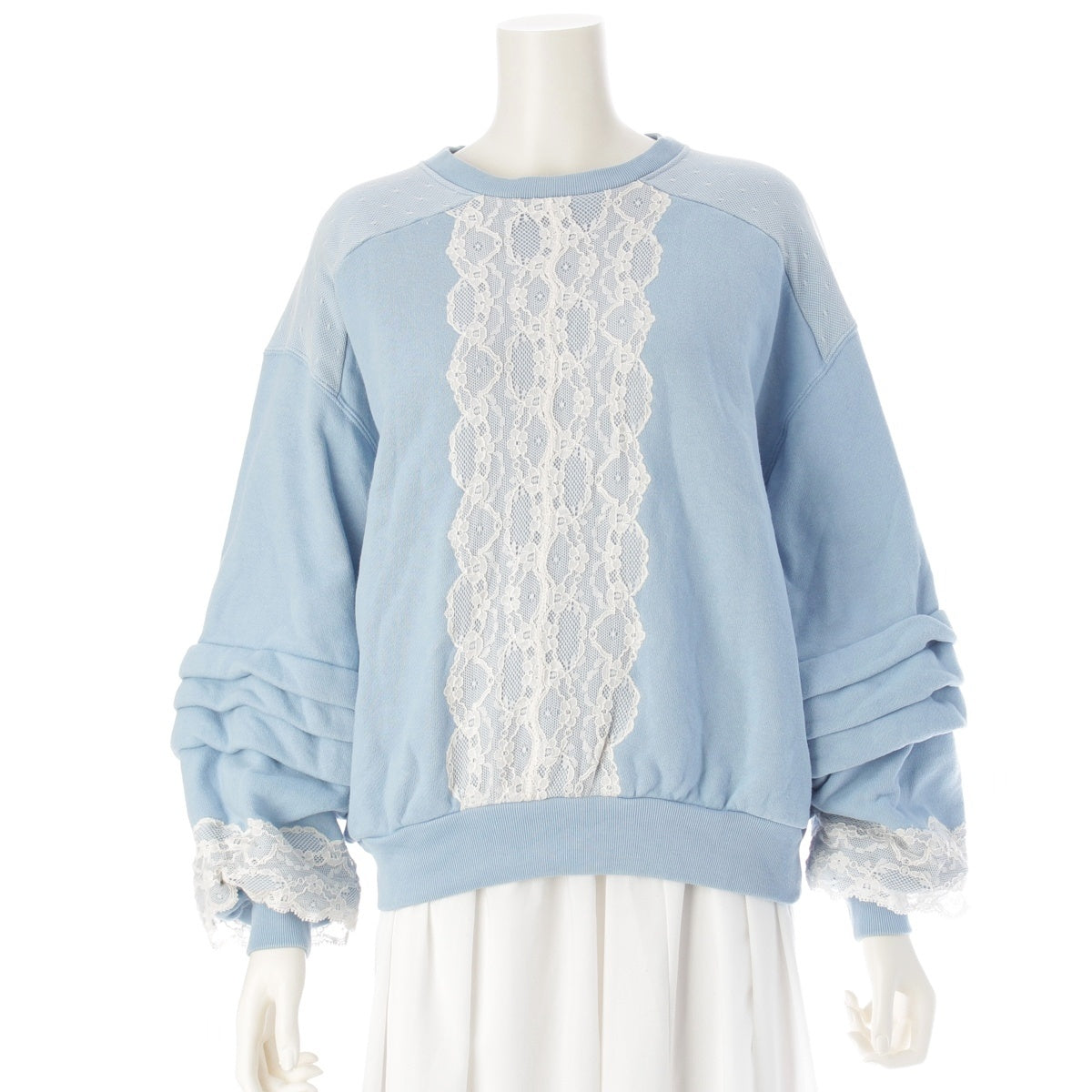 GUCCI cotton lace-embellished sweatshirt sweat tops 595786 Blue white XS