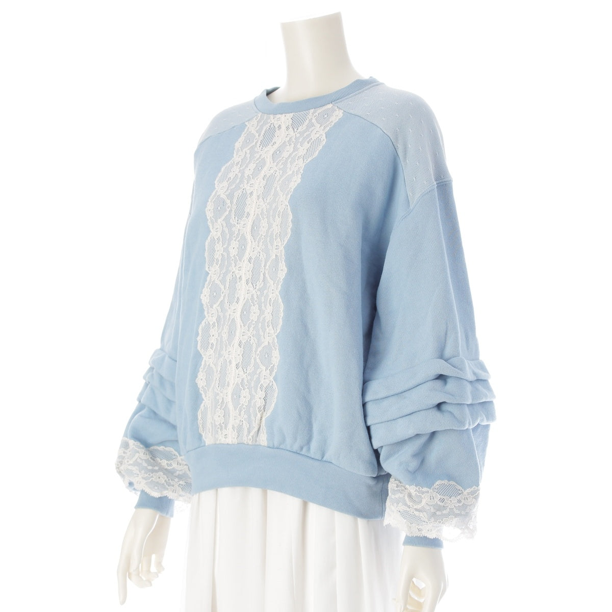 GUCCI cotton lace-embellished sweatshirt sweat tops 595786 Blue white XS