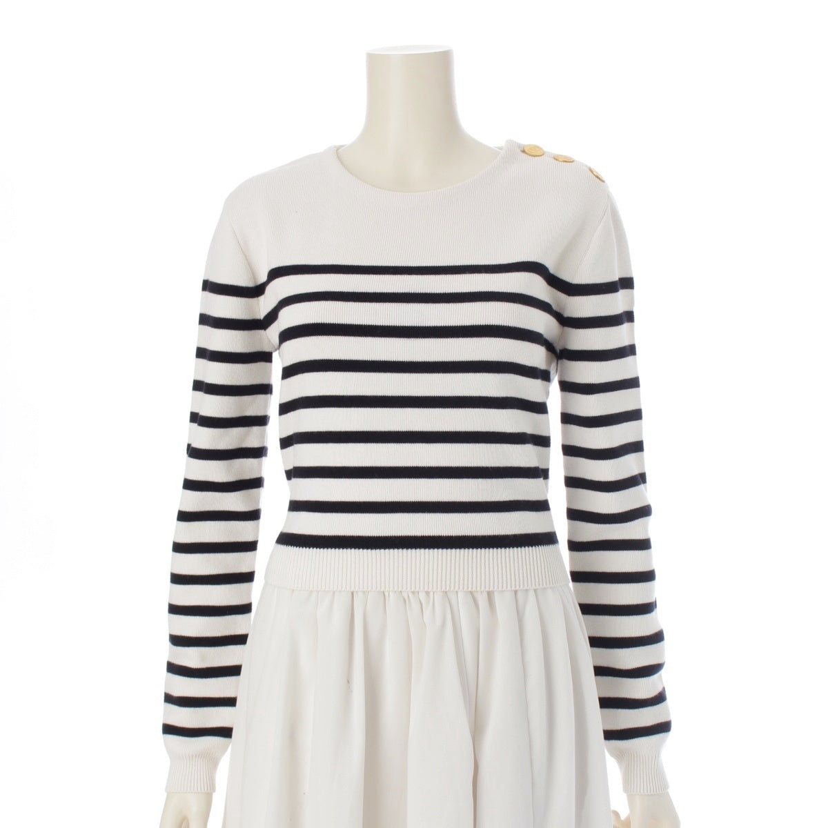 VALENTINO cashmere Logo Button Border Crop Top Marine knit 1B3KC37D7E9 White navy S