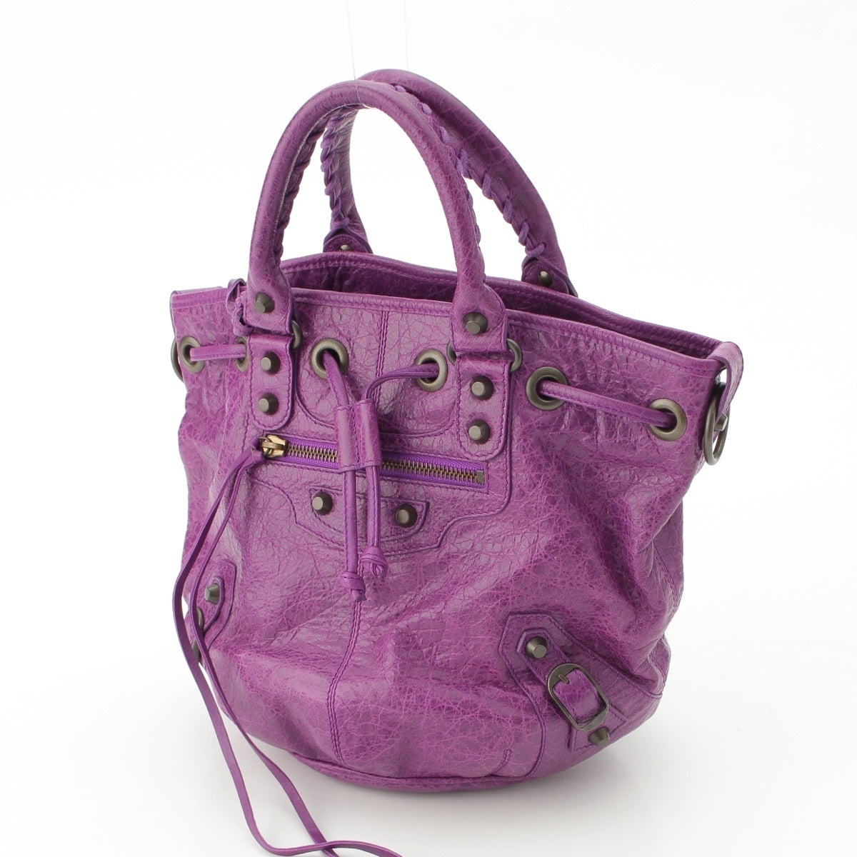 BALENCIAGA leather Mini pompoms Shoulder Bag 246438 purple