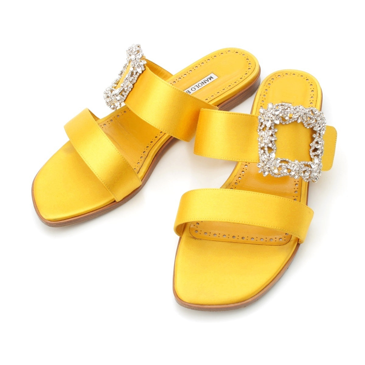 MANOLO BLAHNIK TITUBAFLAT JEWEL Satin Drawer special order bijou Sandals yellow 39