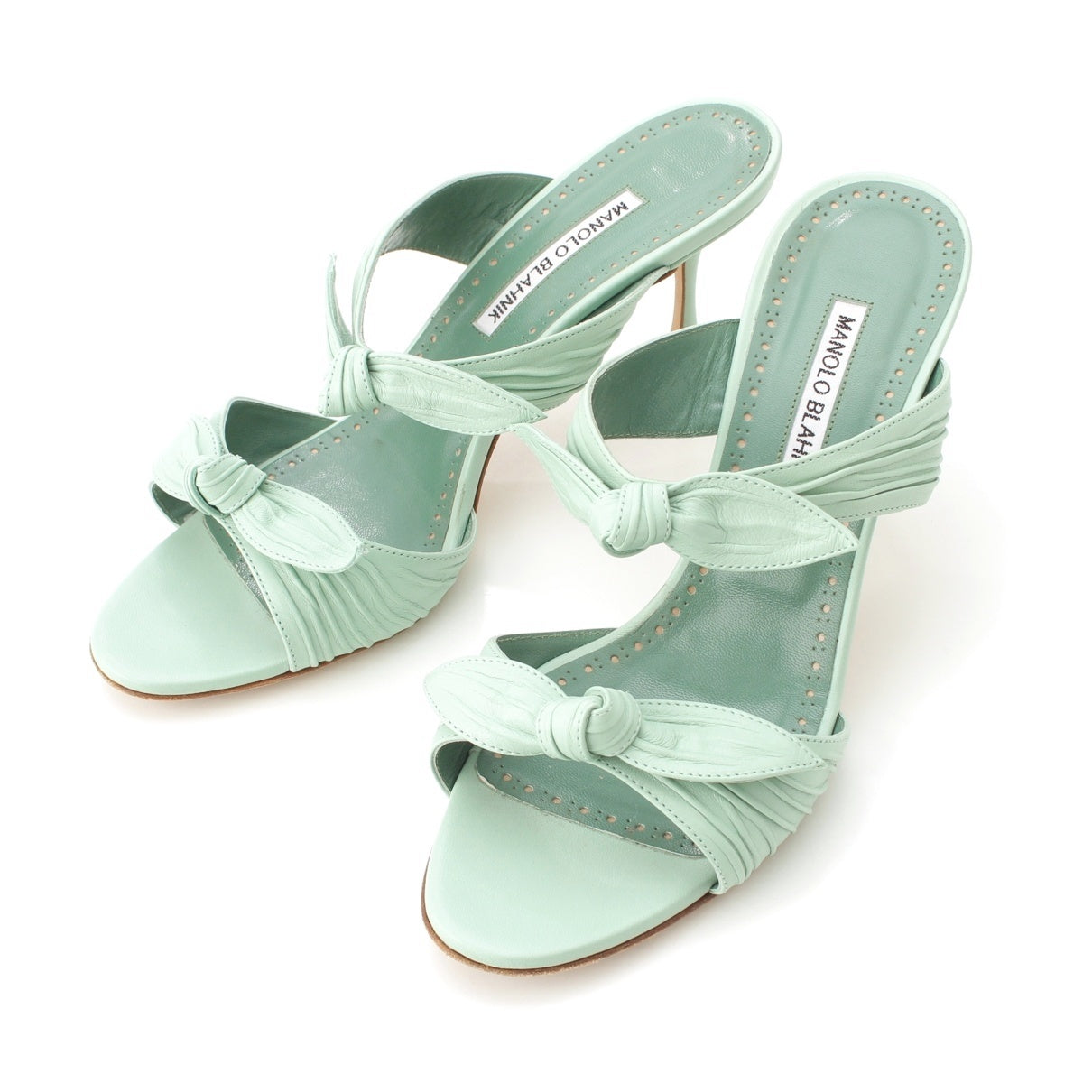 MANOLO BLAHNIK LOLLO leather double ribbon heels Sandals shoes mint 39
