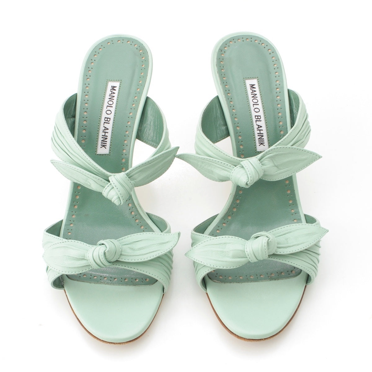MANOLO BLAHNIK LOLLO leather double ribbon heels Sandals shoes mint 39