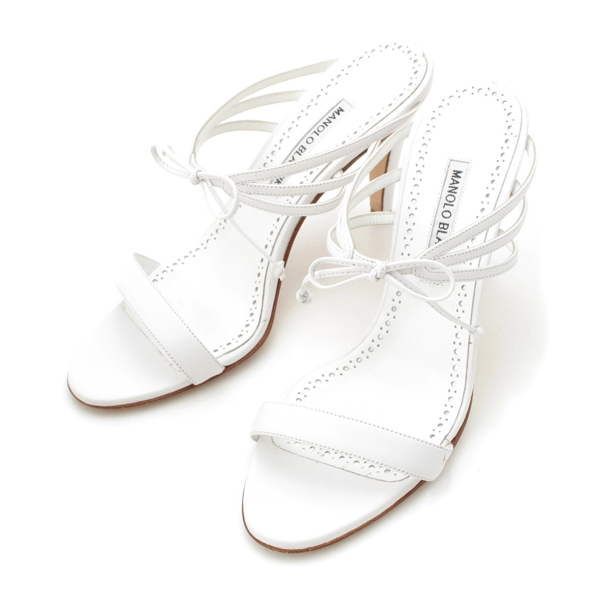 MANOLO BLAHNIK BOMASAN leather Heel Sandals white 38 1/2
