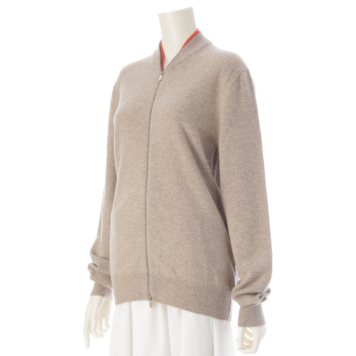 HERMES cashmere H Initial Zip Up cardigan Beige x orange S