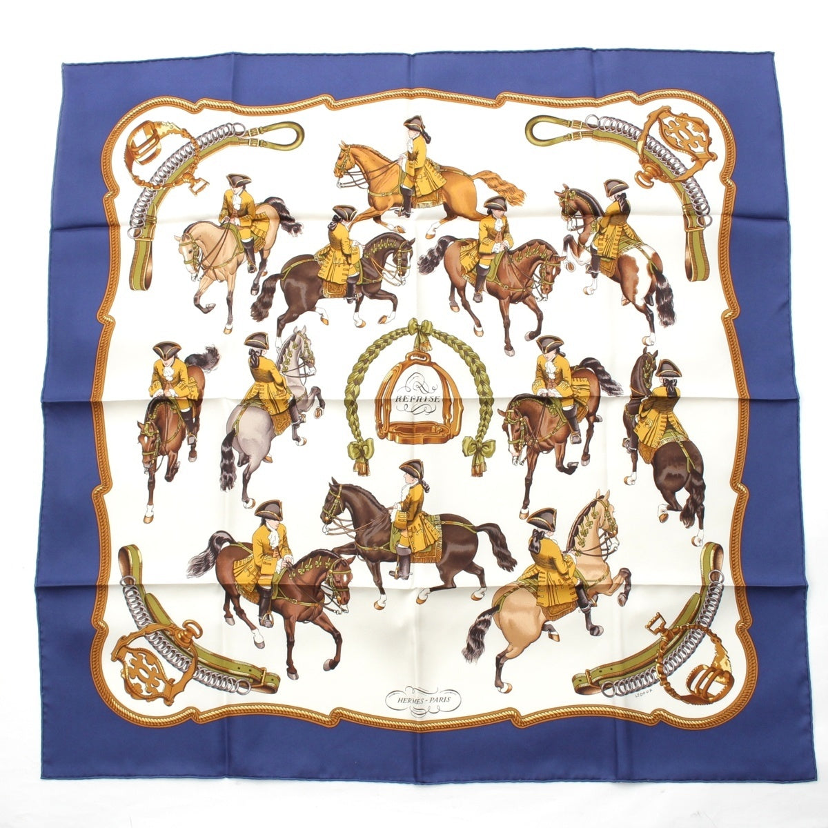 HERMES silk Curry 90 REPRISE Repeat scarf blue