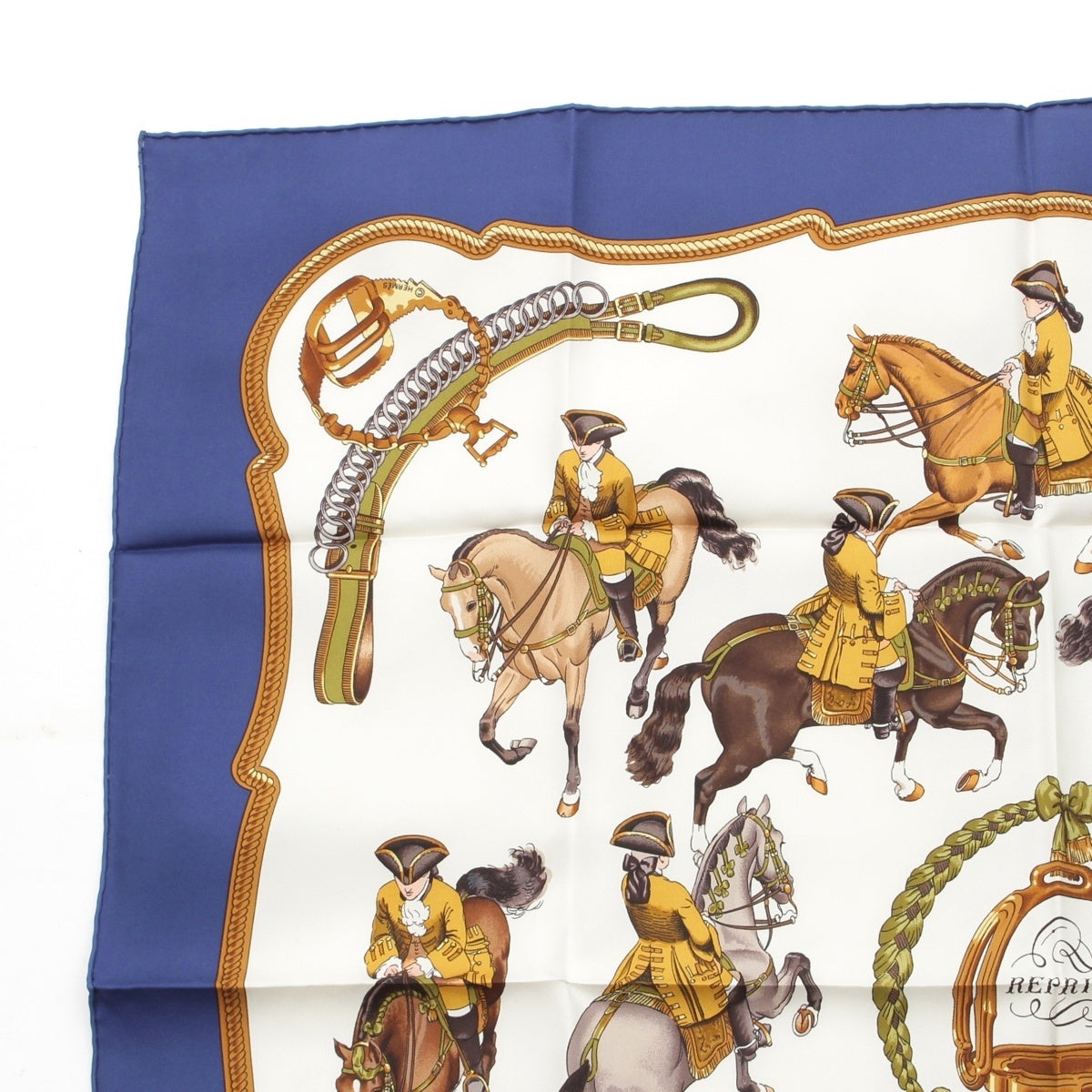 HERMES silk Curry 90 REPRISE Repeat scarf blue