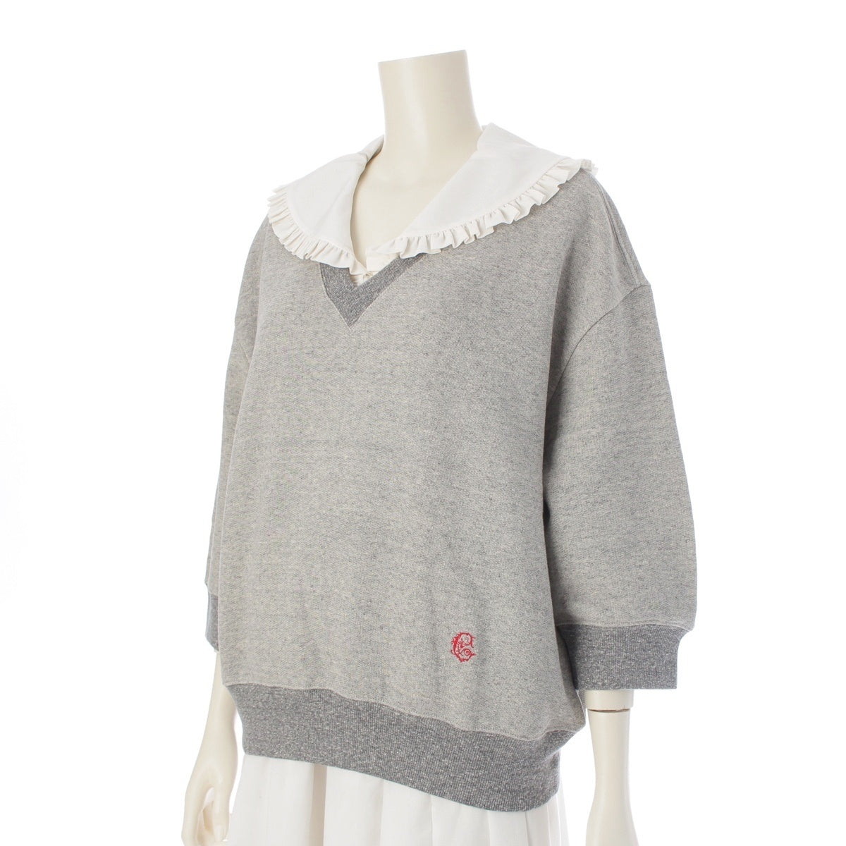 Chloe cotton Embroidered logo, ruffle collar, crew neck sweat tops CH25WJ17194060M Gray white M
