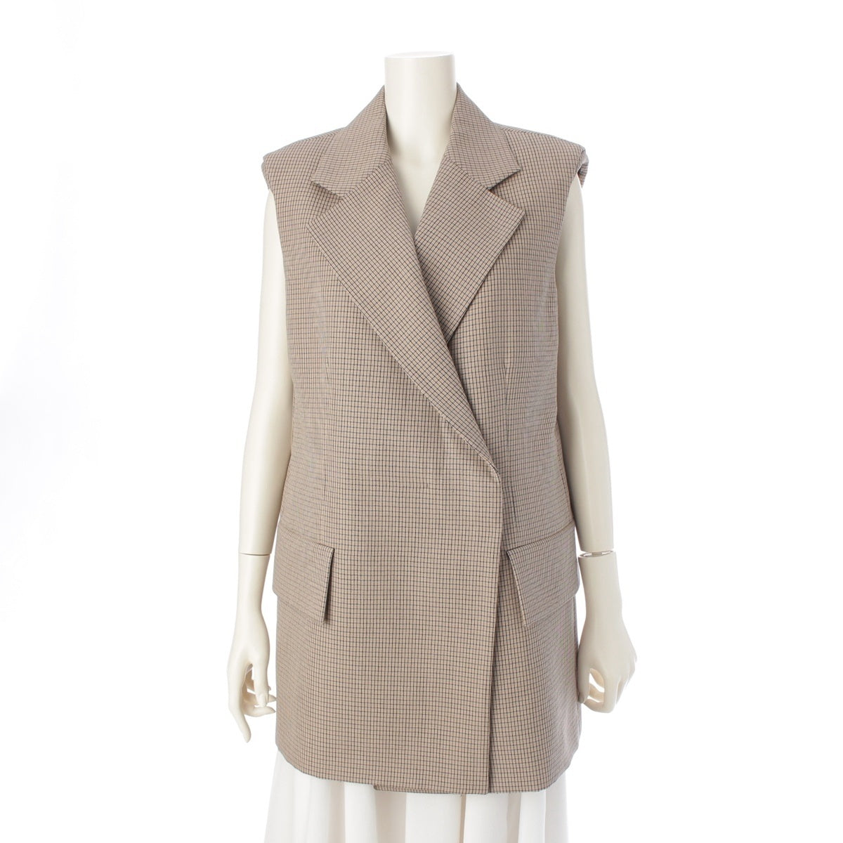 JIL SANDER wool Checkered single-breasted long vest tailored jacket J02FB0120 Beige black 32