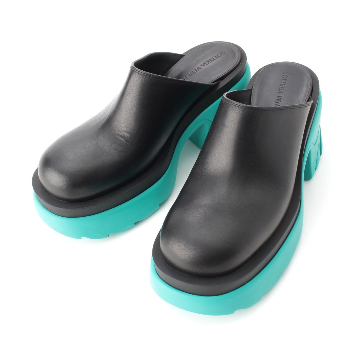BOTTEGAVENETA flash leather Platform Sandals Mules Clogs Shoes black turquoise 37