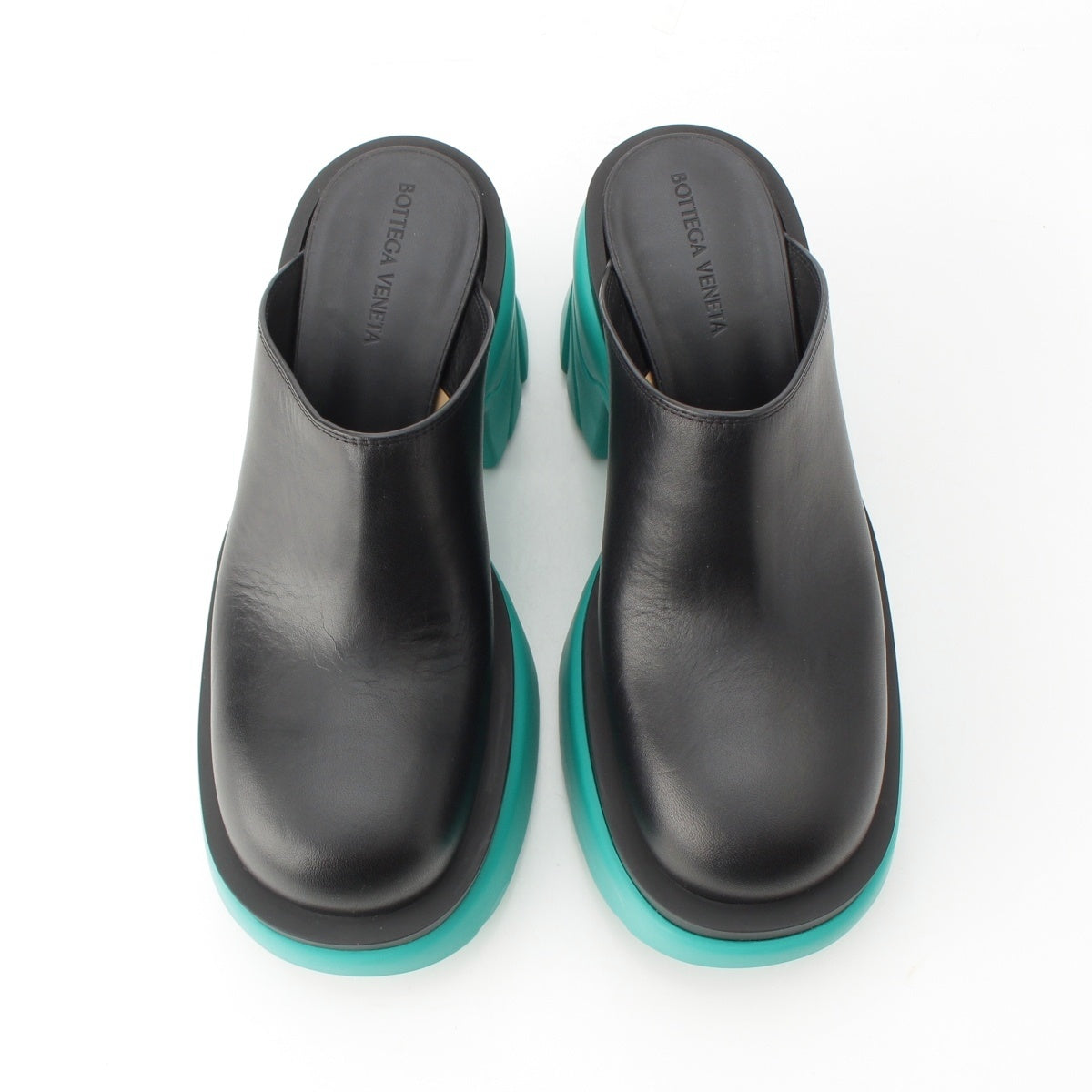 BOTTEGAVENETA flash leather Platform Sandals Mules Clogs Shoes black turquoise 37