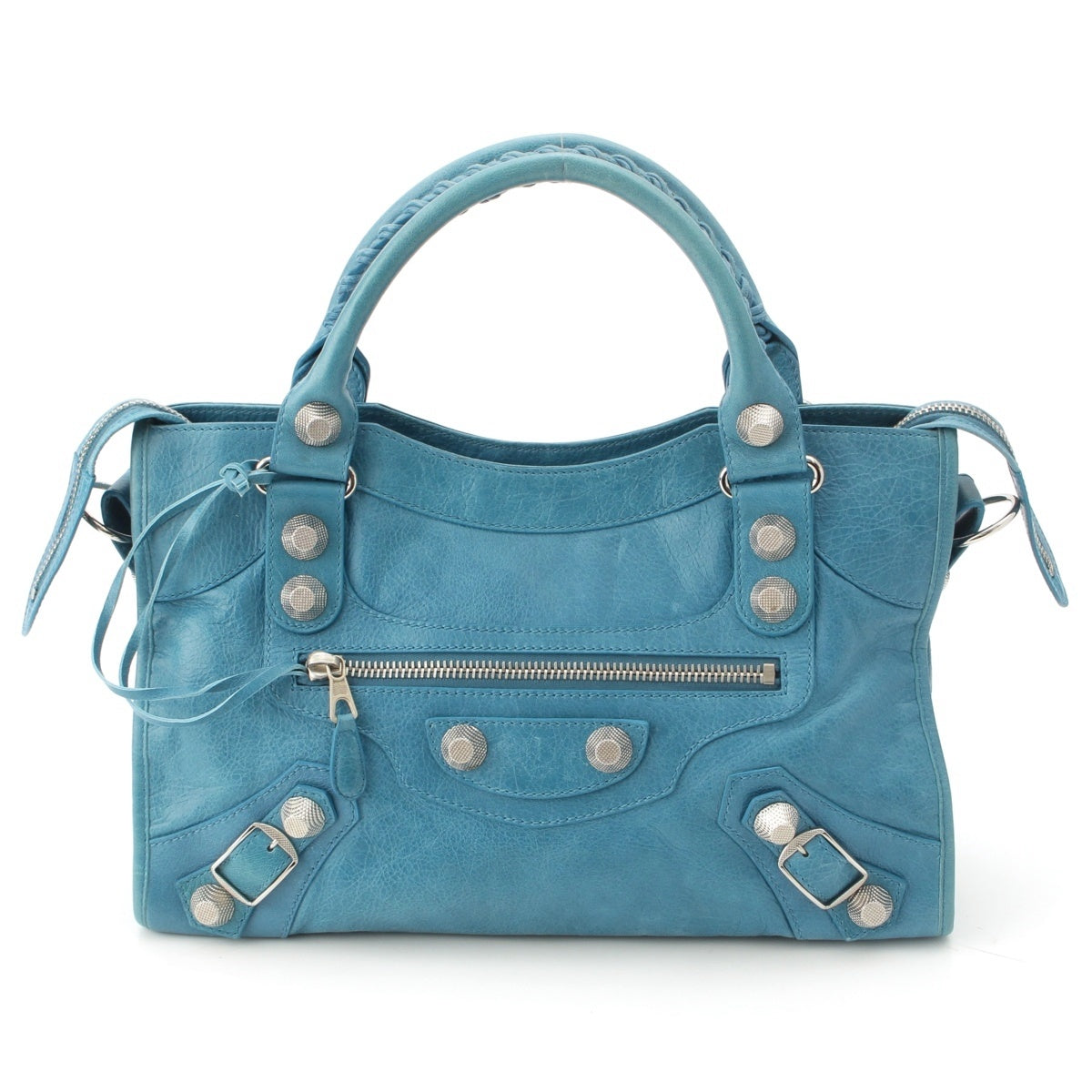BALENCIAGA The Giant City leather 2WAY Shoulder Handbag 173084 Light Blue SilverMetal