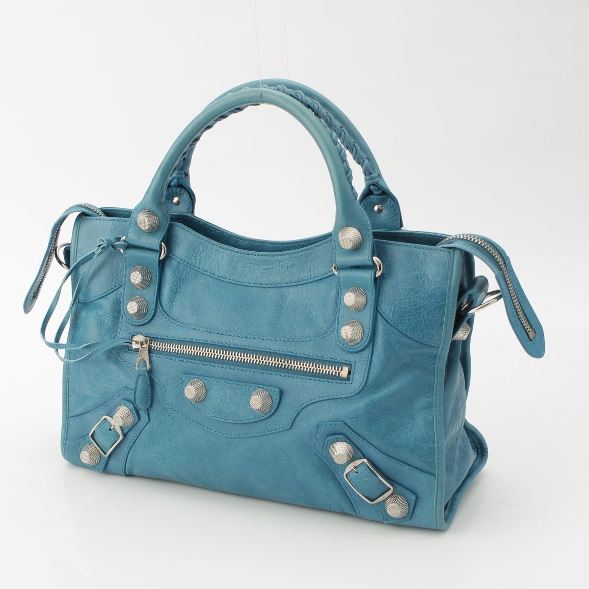 BALENCIAGA The Giant City leather 2WAY Shoulder Handbag 173084 Light Blue SilverMetal