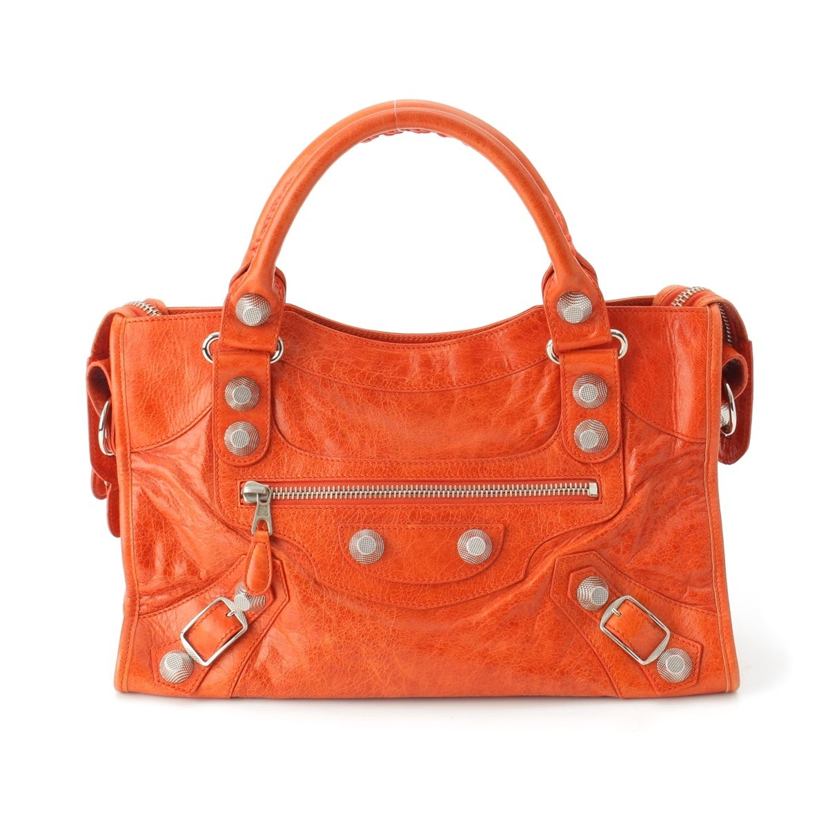 BALENCIAGA The Giant City leather 2WAY Shoulder Handbag SilverMetal 173084 Orange