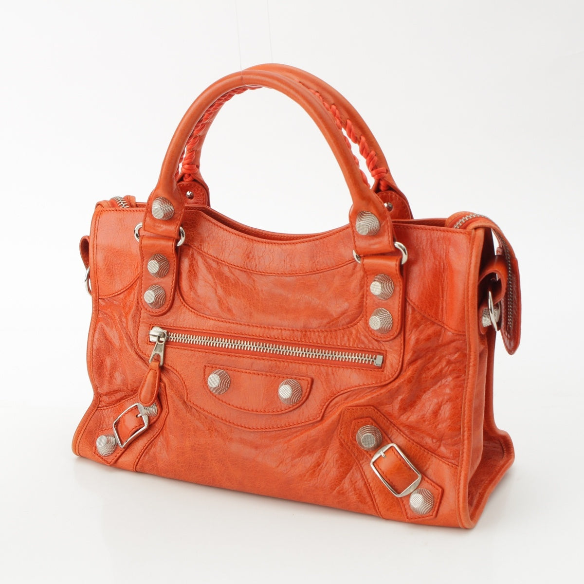 BALENCIAGA The Giant City leather 2WAY Shoulder Handbag SilverMetal 173084 Orange