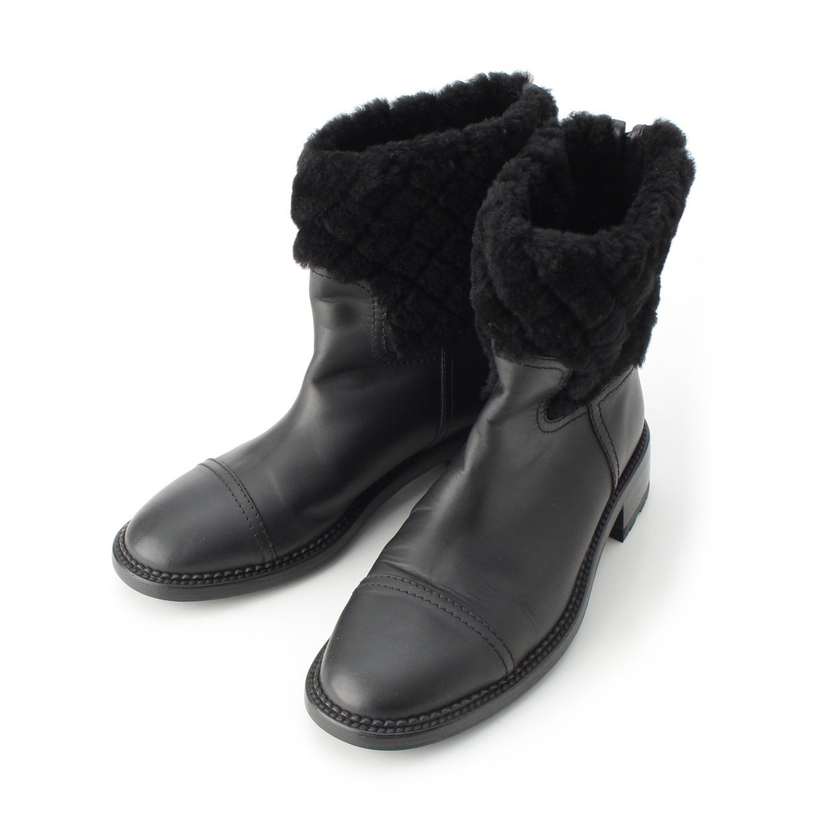 CHANEL leather COCO Mark Boa Matelasse Back Zip boots shoes G30231 black 39