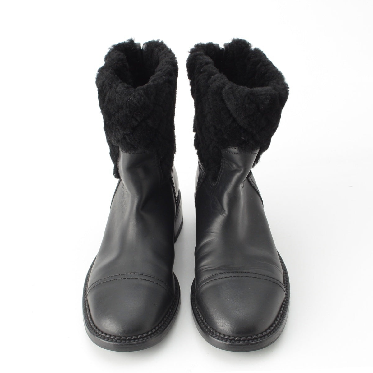 CHANEL leather COCO Mark Boa Matelasse Back Zip boots shoes G30231 black 39