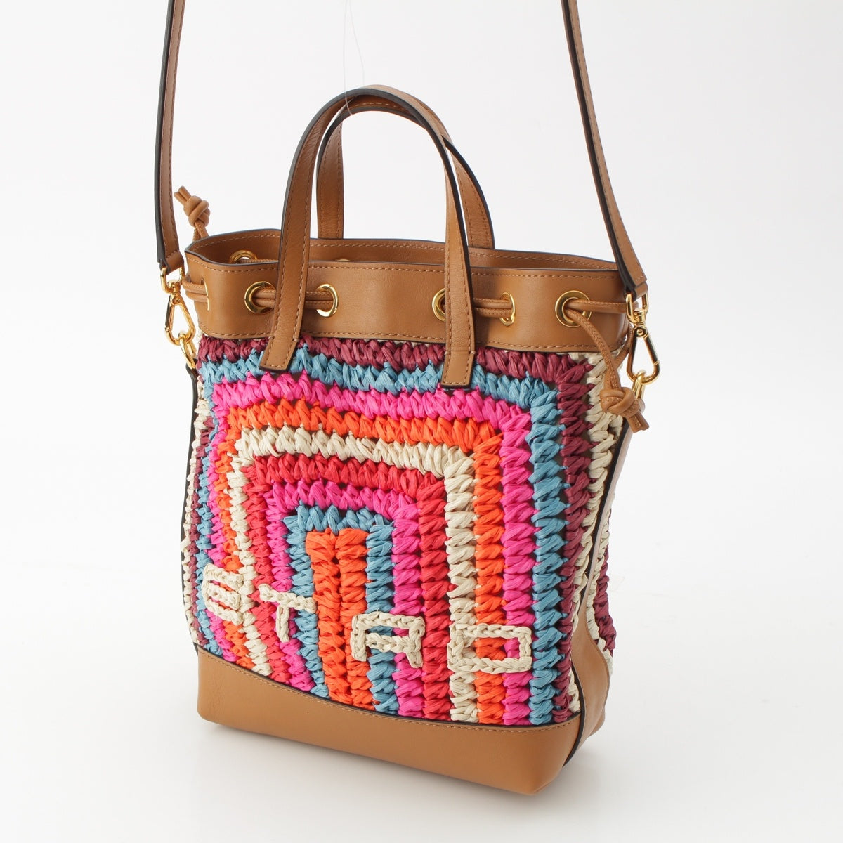 ETRO Crochet Embroidered logo 2-way shoulder bag Handbag P13 1N626 Beige multicolor