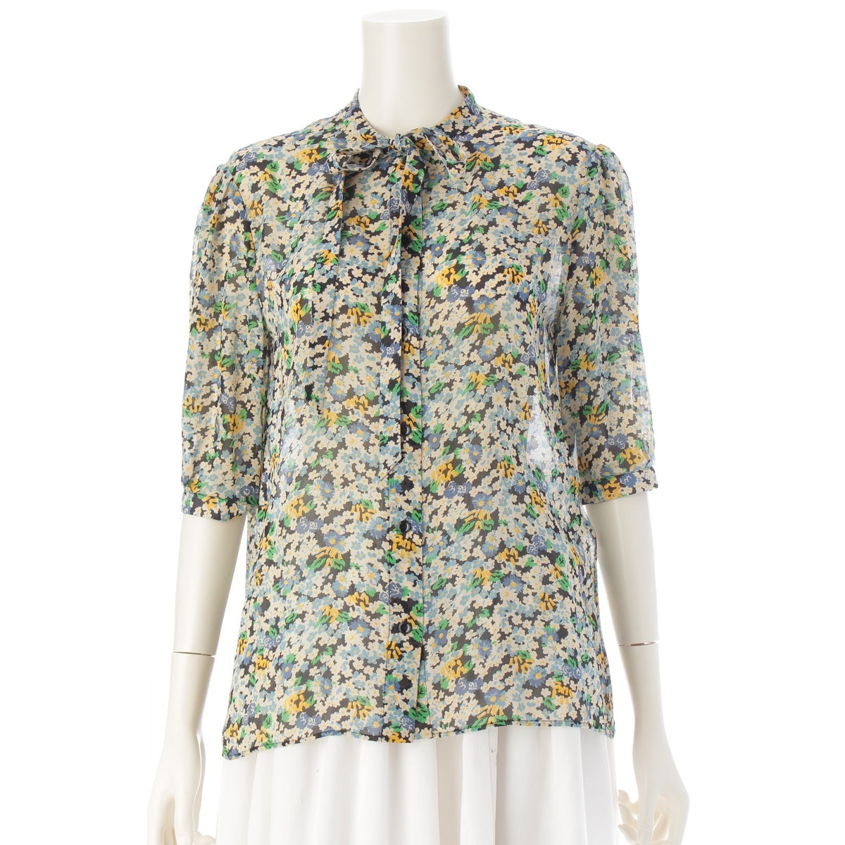 CELINE bow tie shirt blouse Short sleeve top multicolor 38