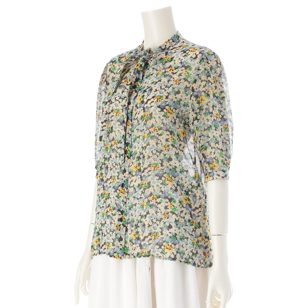 CELINE bow tie shirt blouse Short sleeve top multicolor 38